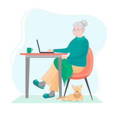 Büyükannem laptopta çalışıyor, sohbet ediyor ya da onlene üzerinde çalışıyor..