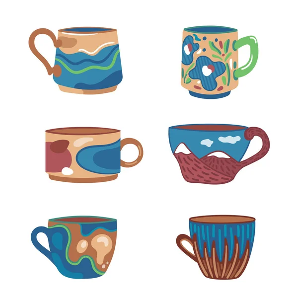 Векторная Иллюстрация Керамическая Посуда Керамические Чашки Ручной Работы — стоковый вектор