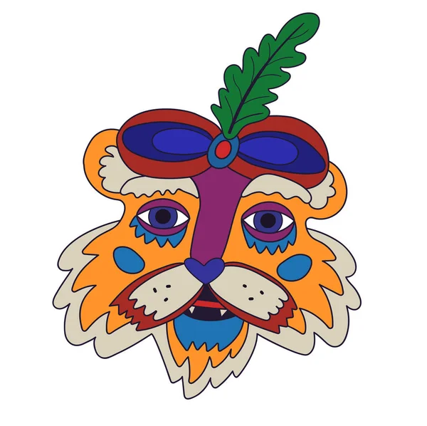 Векторная иллюстрация бохо декор головы тигра на белом изолированном фоне. Символ 2022 года — стоковый вектор