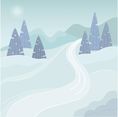 Karlı ve ormanlı kış ormanı.