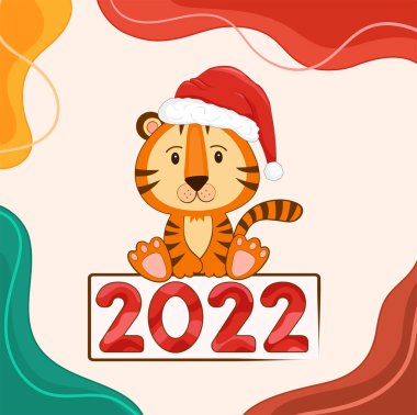 2022 yılbaşı soyut geçmişe sahip vektör illüstrasyon kaplanı. Cristmas düzeni ve satır bileşimi.