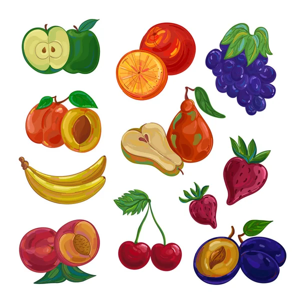 Ilustración vectorial frutas pintorescas establecidas sobre fondo blanco aislado. — Vector de stock