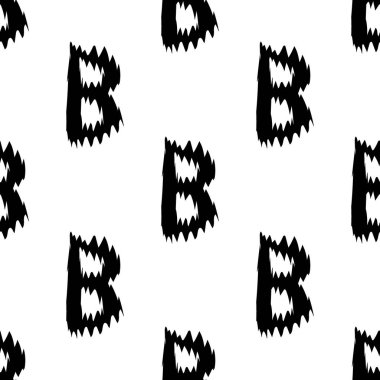 Beyaz arka planda siyah alfabe B harfleri. Kusursuz soyut vektör geometrik desen. Hediye ambalaj kağıdı, çarşaf ve iç döşeme için mükemmel. Okul ve öğrenme teması.