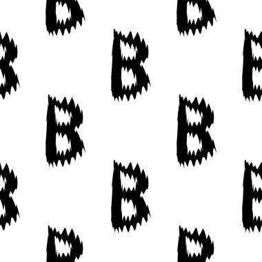 Beyaz arka planda siyah alfabe B harfleri. Kusursuz soyut vektör geometrik desen. Hediye ambalaj kağıdı, çarşaf ve iç döşeme için mükemmel. Okul ve öğrenme teması.