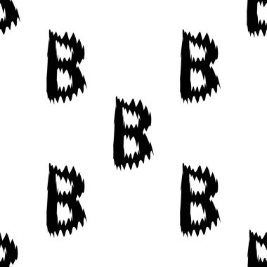 Beyaz arka planda siyah alfabe B harfleri. Kusursuz soyut vektör geometrik desen. Hediye ambalaj kağıdı, çarşaf ve iç döşeme için mükemmel. Okul ve öğrenme teması.