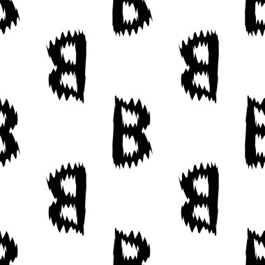 Beyaz arka planda siyah alfabe B harfleri. Kusursuz soyut vektör geometrik desen. Hediye ambalaj kağıdı, çarşaf ve iç döşeme için mükemmel. Okul ve öğrenme teması.