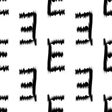 Beyaz arkaplanda siyah alfabe harfleri. Kusursuz soyut vektör geometrik desen. Hediye ambalaj kağıdı, çarşaf ve iç döşeme için mükemmel. Okul ve öğrenme teması.