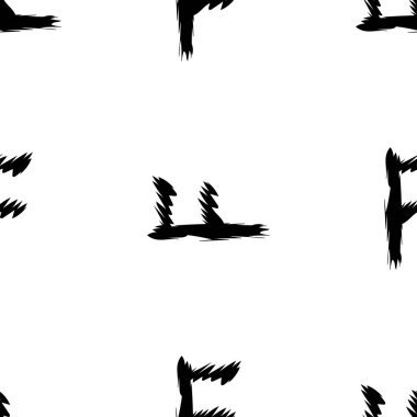 Beyaz arkaplanda siyah alfabe harfleri. Kusursuz soyut vektör geometrik desen. Hediye ambalaj kağıdı, çarşaf ve iç döşeme için mükemmel. Okul ve öğrenme teması.