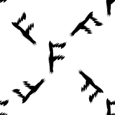 Beyaz arkaplanda siyah alfabe harfleri. Kusursuz soyut vektör geometrik desen. Hediye ambalaj kağıdı, çarşaf ve iç döşeme için mükemmel. Okul ve öğrenme teması.