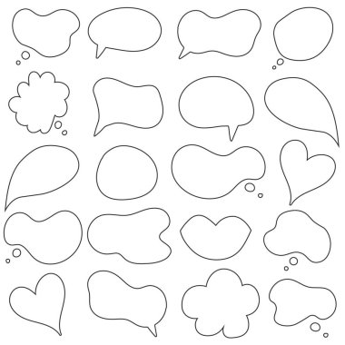 Konuşma baloncuğu cümleleri el çizimi büyük bir set. Çevrimiçi sohbet bulutları farklı sözcüklerle yorum yapar bilgi beyaz arkaplanda izole edilmiş vektörü şekillendirir. Stok illüstrasyonu