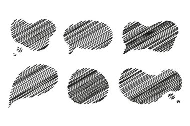 Konuşma baloncuğu cümleleri el çizimi büyük bir set. Çevrimiçi sohbet bulutları farklı sözcüklerle yorum yapar bilgi beyaz arkaplanda izole edilmiş vektörü şekillendirir. Stok illüstrasyonu