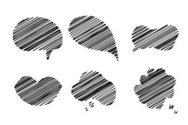 Konuşma baloncuğu cümleleri el çizimi büyük bir set. Çevrimiçi sohbet bulutları farklı sözcüklerle yorum yapar bilgi beyaz arkaplanda izole edilmiş vektörü şekillendirir. Stok illüstrasyonu