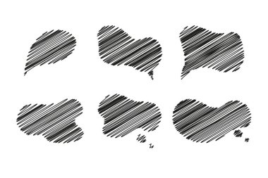 Konuşma baloncuğu cümleleri el çizimi büyük bir set. Çevrimiçi sohbet bulutları farklı sözcüklerle yorum yapar bilgi beyaz arkaplanda izole edilmiş vektörü şekillendirir. Stok illüstrasyonu