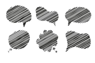 Konuşma baloncuğu cümleleri el çizimi büyük bir set. Çevrimiçi sohbet bulutları farklı sözcüklerle yorum yapar bilgi beyaz arkaplanda izole edilmiş vektörü şekillendirir. Stok illüstrasyonu