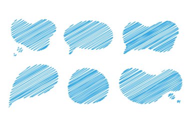 Konuşma baloncuğu cümleleri el çizimi büyük bir set. Çevrimiçi sohbet bulutları farklı sözcüklerle yorum yapar bilgi beyaz arkaplanda izole edilmiş vektörü şekillendirir. Stok illüstrasyonu