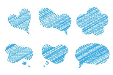 Konuşma baloncuğu cümleleri el çizimi büyük bir set. Çevrimiçi sohbet bulutları farklı sözcüklerle yorum yapar bilgi beyaz arkaplanda izole edilmiş vektörü şekillendirir. Stok illüstrasyonu