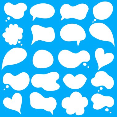 Konuşma baloncuğu cümleleri el çizimi büyük bir set. Çevrimiçi sohbet bulutları farklı sözcüklerle yorum yapar bilgi beyaz arkaplanda izole edilmiş vektörü şekillendirir. Stok illüstrasyonu