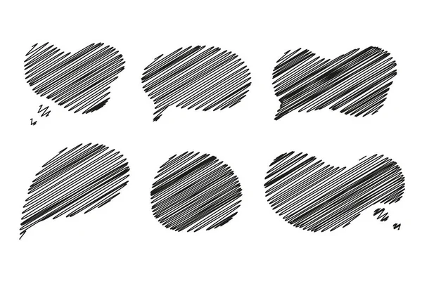 Konuşma baloncuğu cümleleri el çizimi büyük bir set. Çevrimiçi sohbet bulutları farklı sözcüklerle yorum yapar bilgi beyaz arkaplanda izole edilmiş vektörü şekillendirir. Stok illüstrasyonu