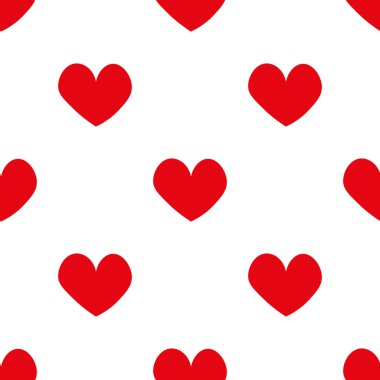 Karalama tarzında kırmızı kalpler. Kusursuz romantik model. Beyaz vektör arka planında renkli kalpler. Tasarım, kartpostallar, baskı, poster, parti, Sevgililer Günü, klasik tekstil için hazır şablon.
