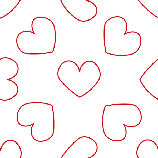 Red Hearts Line Style Seamless Romantic Pattern Colorful Doodle Hearts — Διανυσματικό Αρχείο