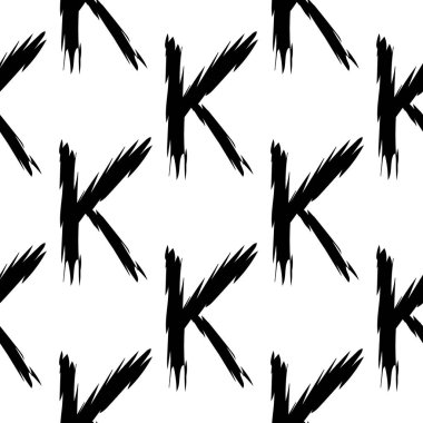 Beyaz arkaplanda siyah alfabe harfleri. Kusursuz soyut vektör geometrik desen. Hediye ambalaj kağıdı, çarşaf ve iç döşeme için mükemmel. Okul ve öğrenme teması.