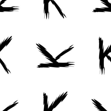 Beyaz arkaplanda siyah alfabe harfleri. Kusursuz soyut vektör geometrik desen. Hediye ambalaj kağıdı, çarşaf ve iç döşeme için mükemmel. Okul ve öğrenme teması.