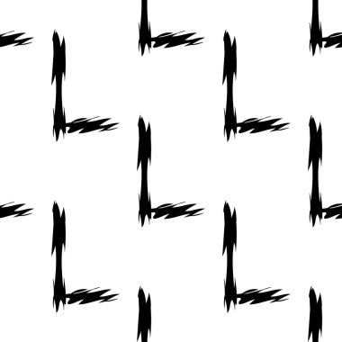 Beyaz arkaplanda siyah alfabe harfleri. Kusursuz soyut vektör geometrik desen. Hediye ambalaj kağıdı, çarşaf ve iç döşeme için mükemmel. Okul ve öğrenme teması.