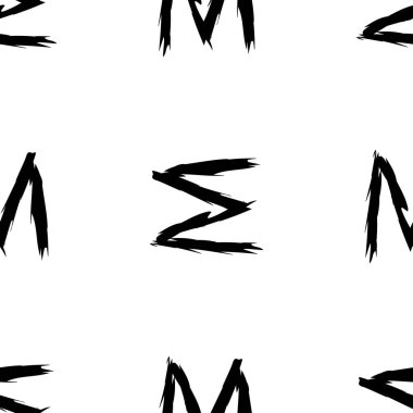 Beyaz arkaplanda siyah alfabe harfleri. Kusursuz soyut vektör geometrik desen. Hediye ambalaj kağıdı, çarşaf ve iç döşeme için mükemmel. Okul ve öğrenme teması.