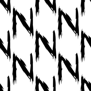 Beyaz arkaplanda siyah alfabe harfleri. Kusursuz soyut vektör geometrik desen. Hediye ambalaj kağıdı, çarşaf ve iç döşeme için mükemmel. Okul ve öğrenme teması.