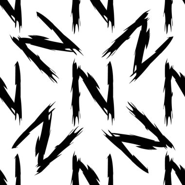 Beyaz arkaplanda siyah alfabe harfleri. Kusursuz soyut vektör geometrik desen. Hediye ambalaj kağıdı, çarşaf ve iç döşeme için mükemmel. Okul ve öğrenme teması.