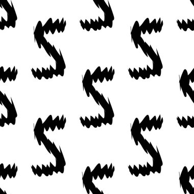 Beyaz arkaplanda siyah alfabe harfleri. Kusursuz soyut vektör geometrik desen. Hediye ambalaj kağıdı, çarşaf ve iç döşeme için mükemmel. Okul ve öğrenme teması.