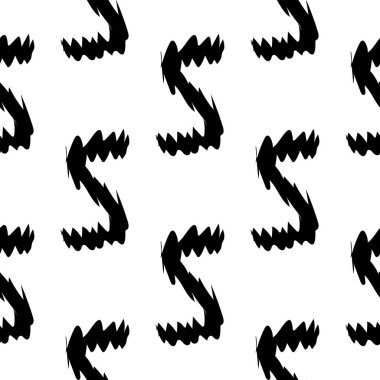 Beyaz arkaplanda siyah alfabe harfleri. Kusursuz soyut vektör geometrik desen. Hediye ambalaj kağıdı, çarşaf ve iç döşeme için mükemmel. Okul ve öğrenme teması.