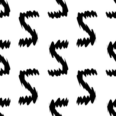 Beyaz arkaplanda siyah alfabe harfleri. Kusursuz soyut vektör geometrik desen. Hediye ambalaj kağıdı, çarşaf ve iç döşeme için mükemmel. Okul ve öğrenme teması.