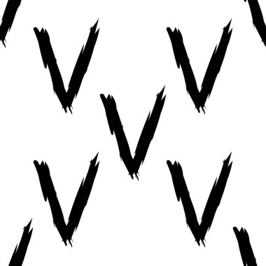 Beyaz arkaplanda siyah alfabe harfleri. Kusursuz soyut vektör geometrik desen. Hediye ambalaj kağıdı, çarşaf ve iç döşeme için mükemmel. Okul ve öğrenme teması.