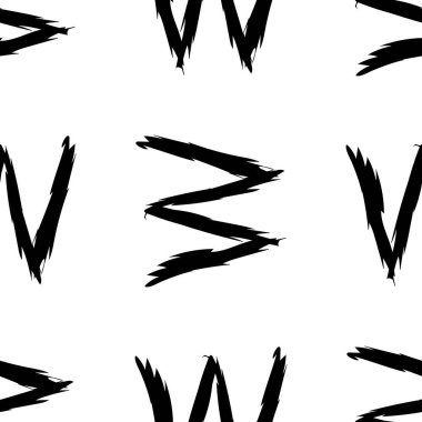 Beyaz arkaplanda siyah alfabe harfleri. Kusursuz soyut vektör geometrik desen. Hediye ambalaj kağıdı, çarşaf ve iç döşeme için mükemmel. Okul ve öğrenme teması.