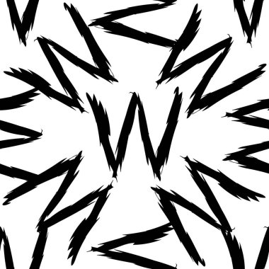 Beyaz arkaplanda siyah alfabe harfleri. Kusursuz soyut vektör geometrik desen. Hediye ambalaj kağıdı, çarşaf ve iç döşeme için mükemmel. Okul ve öğrenme teması.