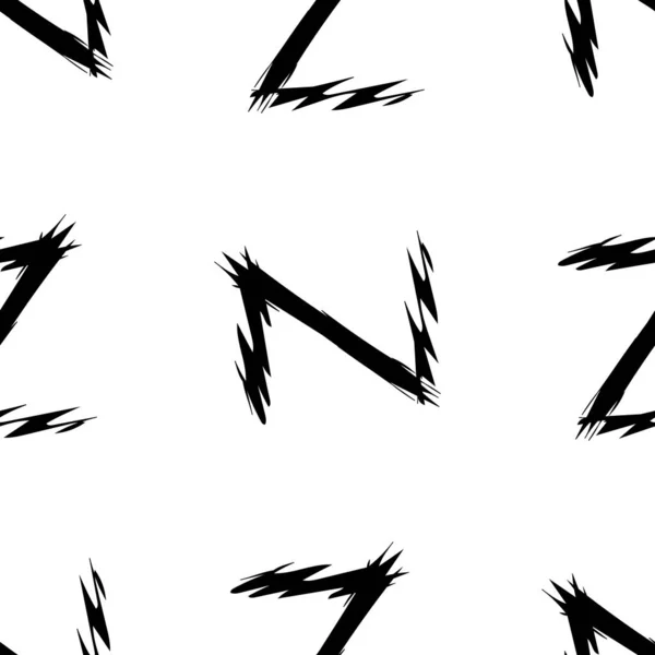 Letras Alfabeto Negro Zig Zag Fundo Padrão Geométrico Vetor Abstrato — Vetor de Stock