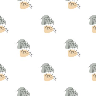 Gerçeküstü Yüzler Tek Hat Kusursuz Düzen. Baskı, kapak, duvar kağıdı, asgari ve doğal duvar sanatı için soyut Minimalist Sanat tasarımı. Beyaz arkaplanda vektör illüstrasyonu.