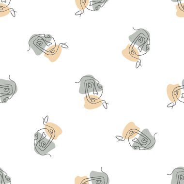 Gerçeküstü Yüzler Tek Hat Kusursuz Düzen. Baskı, kapak, duvar kağıdı, asgari ve doğal duvar sanatı için soyut Minimalist Sanat tasarımı. Beyaz arkaplanda vektör illüstrasyonu.