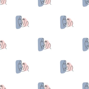 Gerçeküstü Yüzler Tek Hat Kusursuz Düzen. Baskı, kapak, duvar kağıdı, asgari ve doğal duvar sanatı için soyut Minimalist Sanat tasarımı. Beyaz arkaplanda vektör illüstrasyonu.