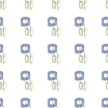 Gerçeküstü Yüzler Tek Hat Kusursuz Düzen. Baskı, kapak, duvar kağıdı, asgari ve doğal duvar sanatı için soyut Minimalist Sanat tasarımı. Beyaz arkaplanda vektör illüstrasyonu.