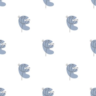 Yaprakları ve soyut şekilleri olan kusursuz bir desen. Soyut Minimalist Sanat. Tatlı çocuk yuvası arka planı tekrarlıyor. Tekstil ya da kağıda yazdırmak için boho biçimi tasarla.
