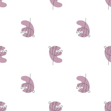 Yaprakları ve soyut şekilleri olan kusursuz bir desen. Soyut Minimalist Sanat. Tatlı çocuk yuvası arka planı tekrarlıyor. Tekstil ya da kağıda yazdırmak için boho biçimi tasarla.