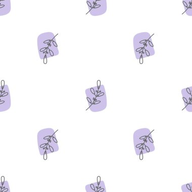 Yaprakları ve soyut şekilleri olan kusursuz bir desen. Soyut Minimalist Sanat. Tatlı çocuk yuvası arka planı tekrarlıyor. Tekstil ya da kağıda yazdırmak için boho biçimi tasarla.