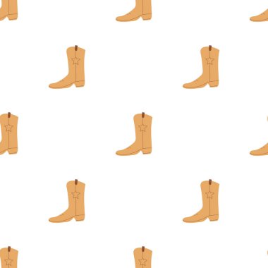 Süssüz desenli kovboy çizmeleri. Vahşi batı teması. Beyaz arkaplanda elle çizilmiş moda vektör çizimi