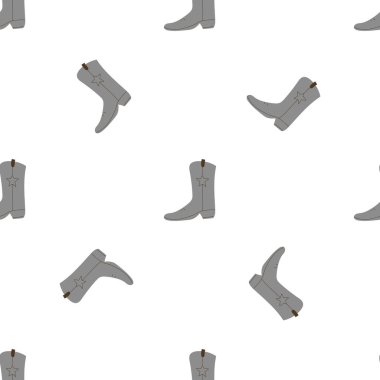 Süssüz desenli kovboy çizmeleri. Vahşi batı teması. Beyaz arkaplanda elle çizilmiş moda vektör çizimi