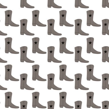 Süssüz desenli kovboy çizmeleri. Vahşi batı teması. Beyaz arkaplanda elle çizilmiş moda vektör çizimi