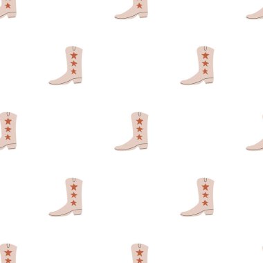 Süssüz desenli kovboy çizmeleri. Vahşi batı teması. Beyaz arkaplanda elle çizilmiş moda vektör çizimi