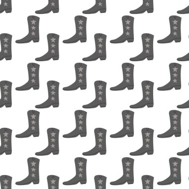 Süssüz desenli kovboy çizmeleri. Vahşi batı teması. Beyaz arkaplanda elle çizilmiş moda vektör çizimi