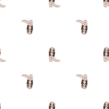 Süssüz desenli kovboy çizmeleri. Vahşi batı teması. Beyaz arkaplanda elle çizilmiş moda vektör çizimi